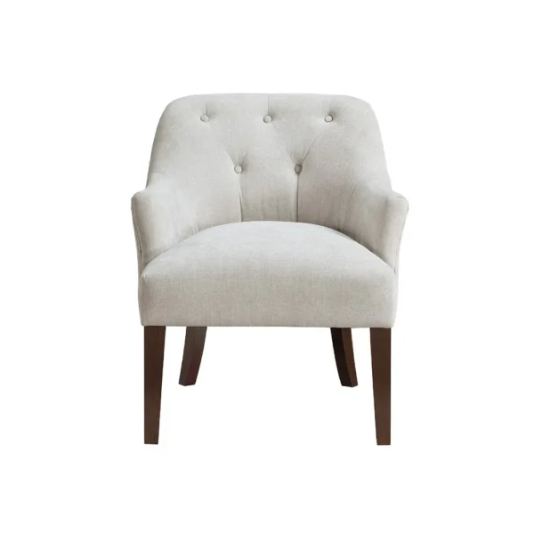 Beca Accent Armchair, Button Tufted Back, Sloped Arms, Beige Polyester