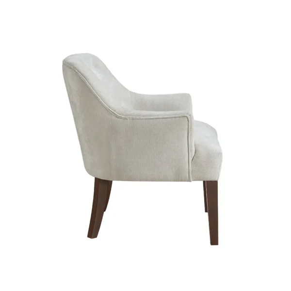 Beca Accent Armchair, Button Tufted Back, Sloped Arms, Beige Polyester