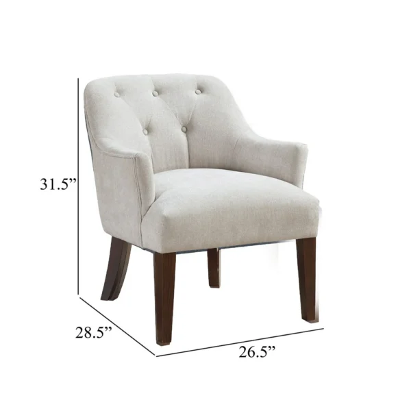 Beca Accent Armchair, Button Tufted Back, Sloped Arms, Beige Polyester