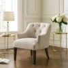 Beca Accent Armchair, Button Tufted Back, Sloped Arms, Beige Polyester