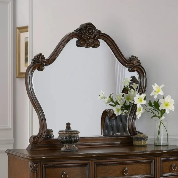 BM346946_5 Ventra Dresser Mirror, 51 Inch Classic Arched Cherry Brown Solid Wood