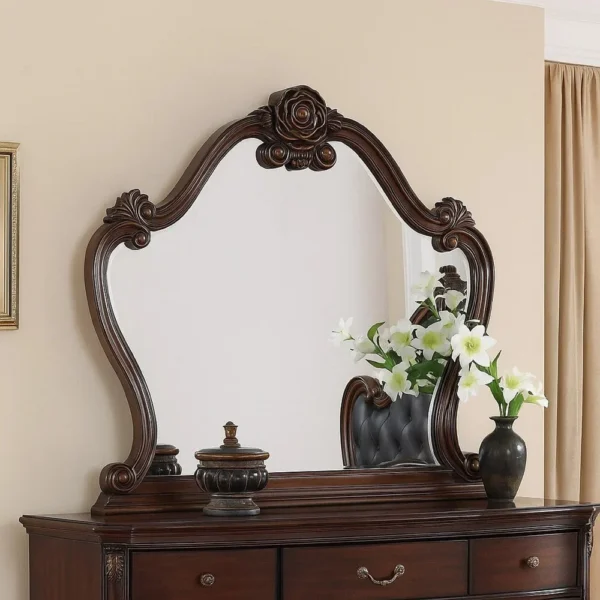 BM346946_6 Ventra Dresser Mirror, 51 Inch Classic Arched Cherry Brown Solid Wood