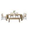 7pc Extendable Dining Table Set, 6 Beige Chairs, Solid Wood Oak Brown