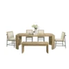 7pc Extendable Dining Table Set, 6 Beige Chairs, Solid Wood Oak Brown