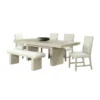 Hagy 7pc Dining Set, Extendable Table, 6 White Chairs, Natural Beige