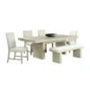 Hagy 7pc Dining Set, Extendable Table, 6 White Chairs, Natural Beige