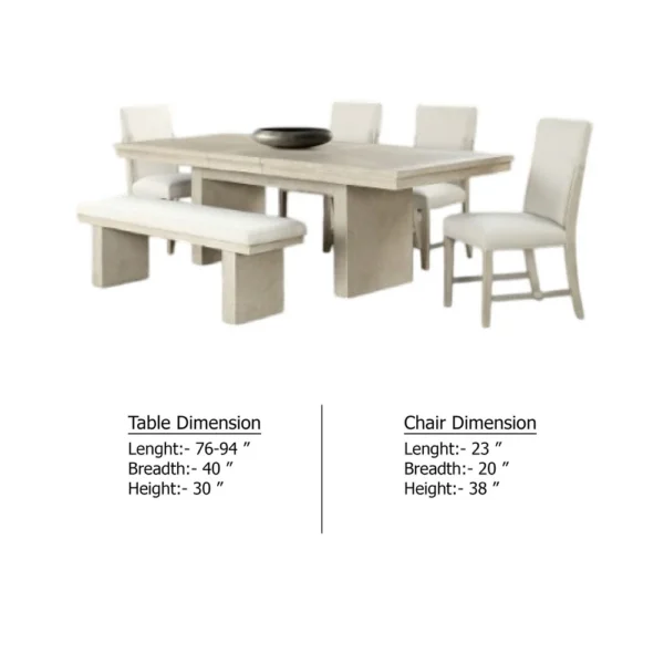 Hagy 7pc Dining Set, Extendable Table, 6 White Chairs, Natural Beige