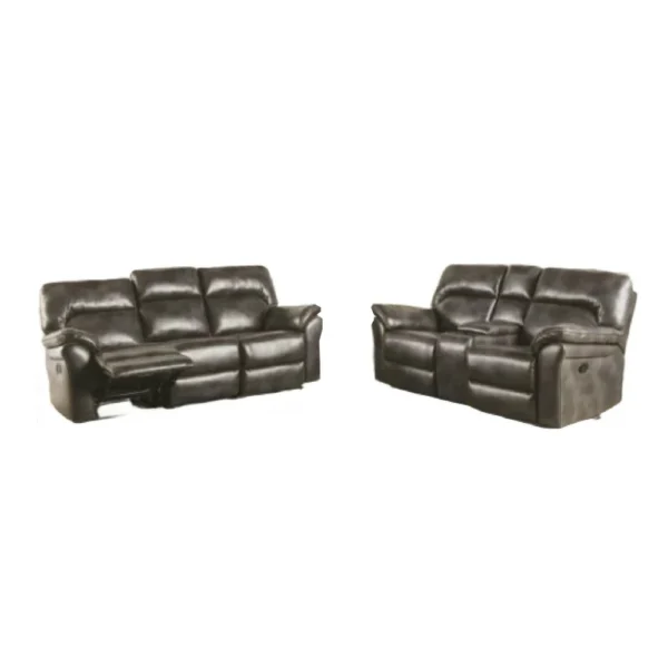 BM347018 Josy 2pc Manual Reclining Sofa and Loveseat Set, Dark Gray Faux Leather