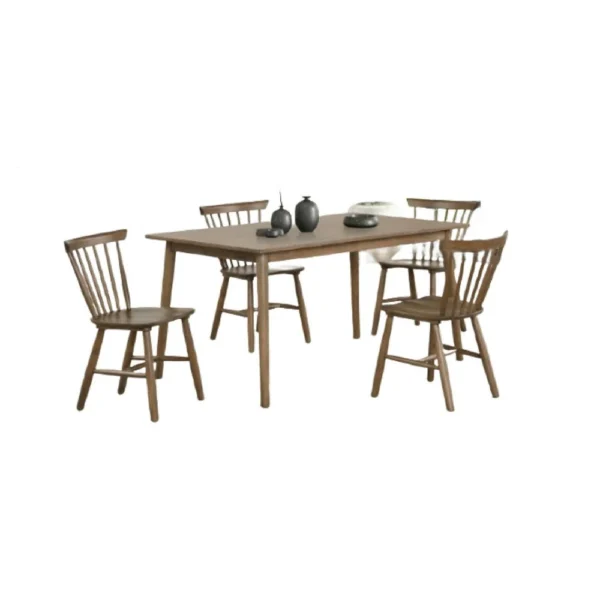 Baylee 7pc Dining Table Set with 6 Farmhouse Chairs, Walnut Brown Wood