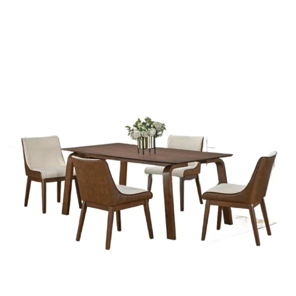 Baylee 7pc Dining Table Set with 6 Farmhouse Chairs, Walnut Brown Wood
