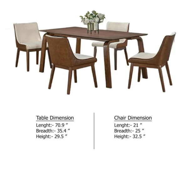 BM347025_4 Iken 5pc Dining Table Set, 4 Cream Fabric Chairs, Tapered Legs, Brown Wood