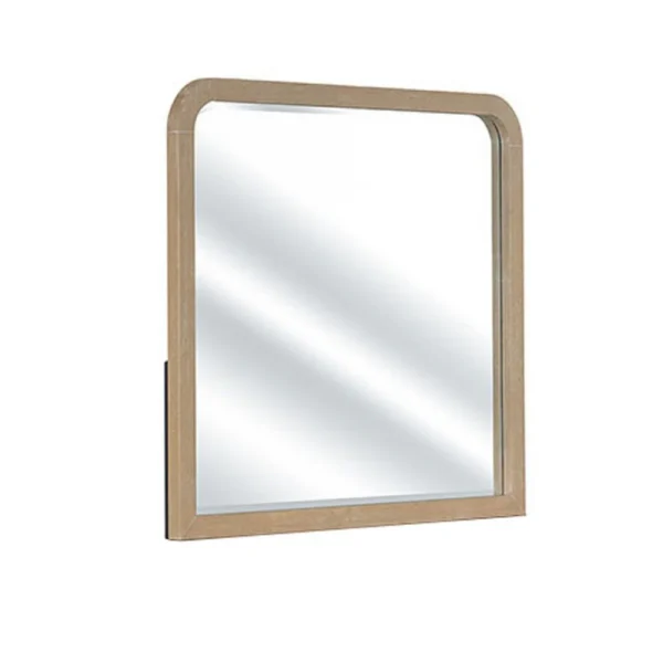 Tanya Dresser Mirror, Beveled Curved Edge, Natural Brown Wood 40x46