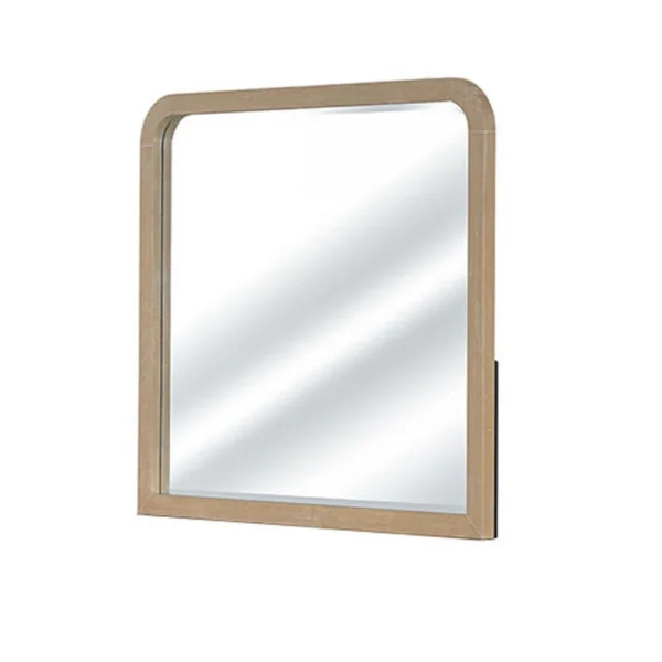 Tanya Dresser Mirror, Beveled Curved Edge, Natural Brown Wood 40x46
