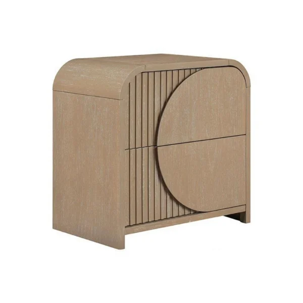 Tanya Nightstand with 2 Drawers, Reeded Panels, Natural Brown Wood