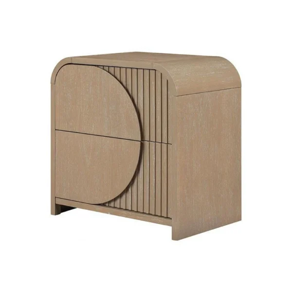 Tanya Nightstand with 2 Drawers, Reeded Panels, Natural Brown Wood