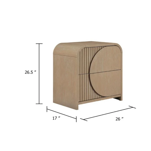 Tanya Nightstand with 2 Drawers, Reeded Panels, Natural Brown Wood