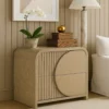 Tanya Nightstand with 2 Drawers, Reeded Panels, Natural Brown Wood