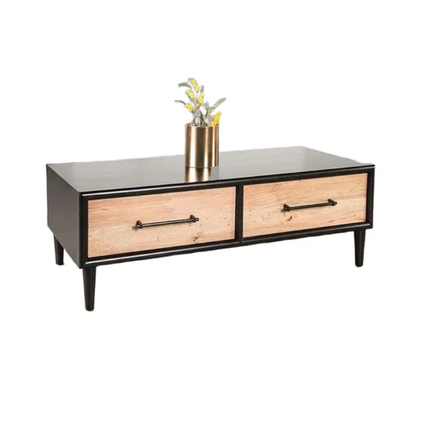 BM347631 Lucas Coffee Table, 2 Drawers, Brown, Black Solid Rubberwood, 52 Inch