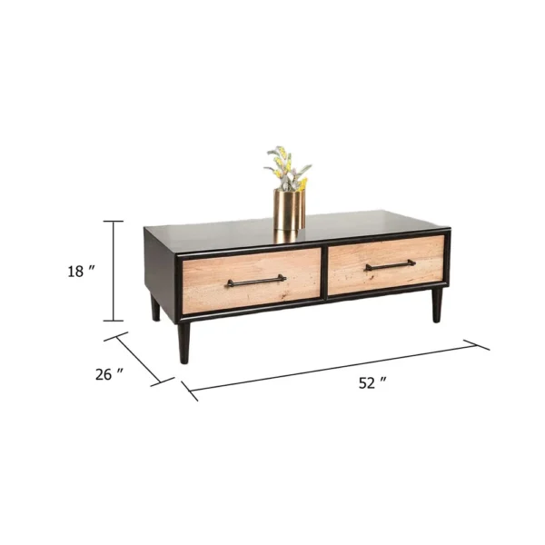 BM347631_4 Lucas Coffee Table, 2 Drawers, Brown, Black Solid Rubberwood, 52 Inch