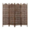 71 Inch 4 Panel Mango Wood Room Divider, Hand Carved, Sun & Moon Design, Brown