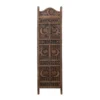 71 Inch 4 Panel Mango Wood Room Divider, Hand Carved, Sun & Moon Design, Brown