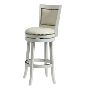 Nailhead Trim Round Leatherette Barstool with Flared Legs, White
