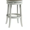 Nailhead Trim Round Leatherette Barstool with Flared Legs, White