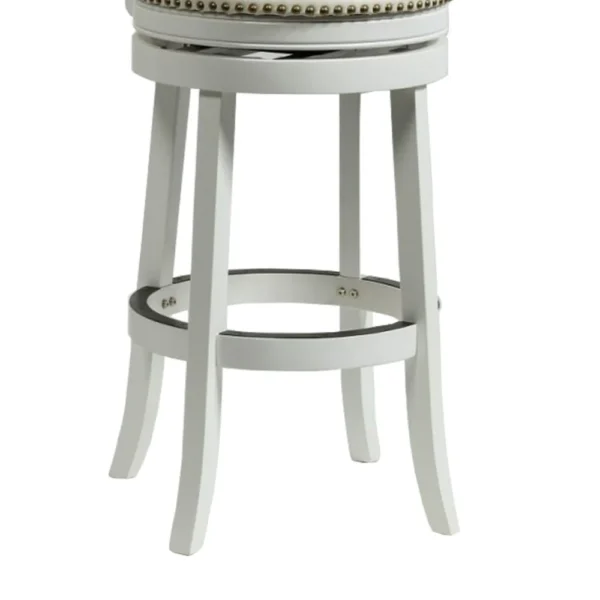 Nailhead Trim Round Leatherette Barstool with Flared Legs, White