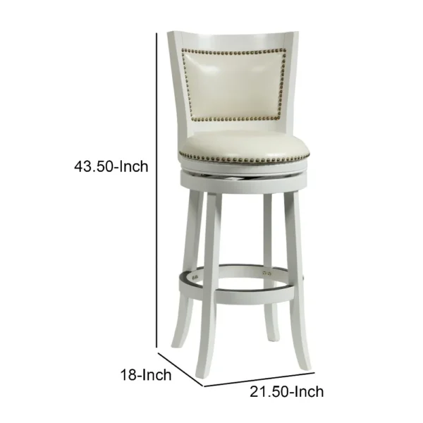 Nailhead Trim Round Leatherette Barstool with Flared Legs, White