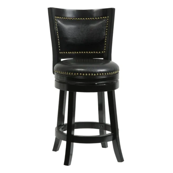 Nailhead Trim Round Leatherette Counter Stool with Flared Legs, Black