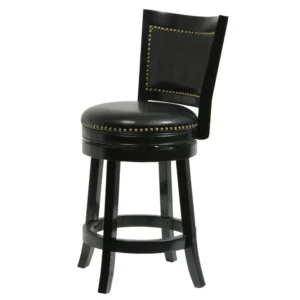Nailhead Trim Round Leatherette Counter Stool with Flared Legs, Black