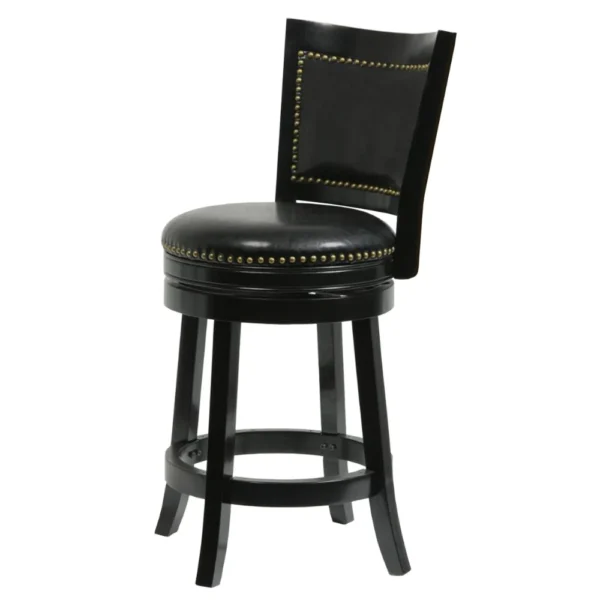 Nailhead Trim Round Leatherette Counter Stool with Flared Legs, Black