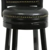 Nailhead Trim Round Leatherette Counter Stool with Flared Legs, Black