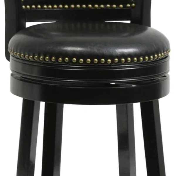 Nailhead Trim Round Leatherette Counter Stool with Flared Legs, Black