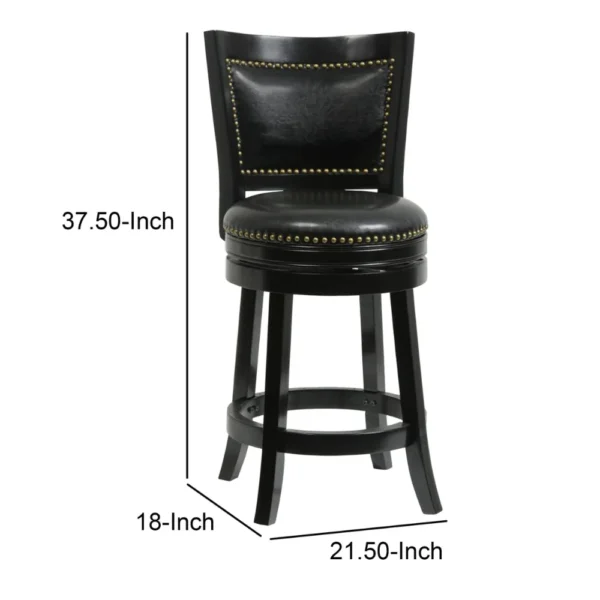 Nailhead Trim Round Leatherette Counter Stool with Flared Legs, Black