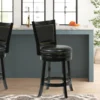 Nailhead Trim Round Leatherette Counter Stool with Flared Legs, Black