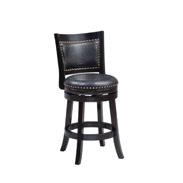 Nailhead Trim Round Leatherette Counter Stool with Flared Legs, Black
