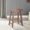 Wooden Frame Saddle Seat Counter Height Stool with Angled Legs, Brown