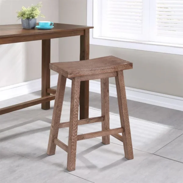 Wooden Frame Saddle Seat Counter Height Stool with Angled Legs, Brown