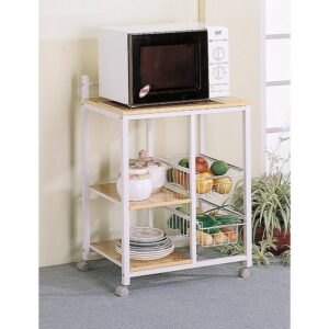 BM69270 Kitchen Cart with 3 Shelves & 2 Storage Compartments, Brown And White