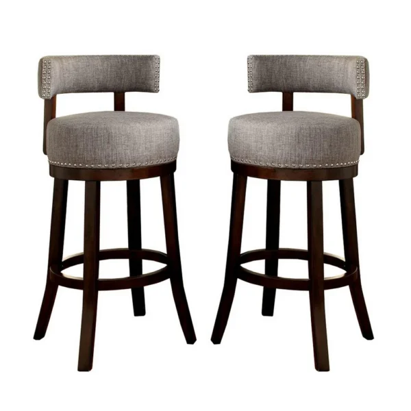 Lynsey Contemporary 29"Barstool With linen Cushion, Light Gray Finish, Set of 2