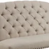 Nailhead Trim Fabric Upholstered Wing Back Wooden Bench, Beige and Black