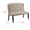 Nailhead Trim Fabric Upholstered Wing Back Wooden Bench, Beige and Black