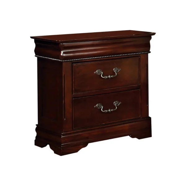 FOA-CM7260N 2 Drawer Wooden Nightstand with Hidden Top Drawer and Metal Handles, Brown