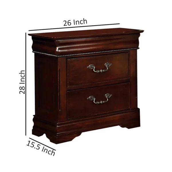 FOA-CM7260N_4 2 Drawer Wooden Nightstand with Hidden Top Drawer and Metal Handles, Brown