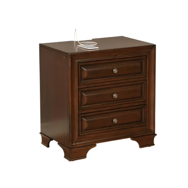 FOA-CM7302CH-N Wooden Night Stand With 3 Drawers In Cherry Brown