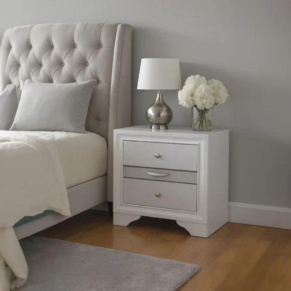 Contemporary Solid Wood Night Stand With Jewelry Drawers, White