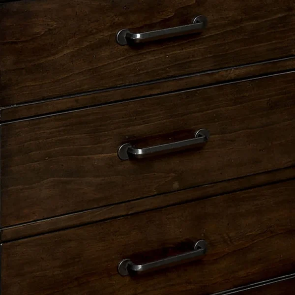 FOA-CM7734N_3 Three Drawer Nightstand with Metal Handle And Crossed Planked Side Panels, Brown