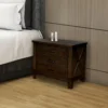 FOA-CM7734N_5 Three Drawer Nightstand with Metal Handle And Crossed Planked Side Panels, Brown