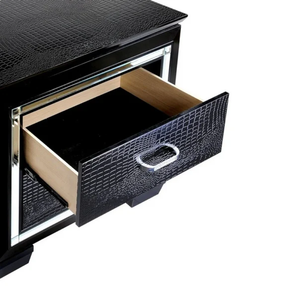 FOA-CM7979BK-N_1 30 Inch Textured Nightstand, 2 Drawers, Mirror Trim, Black